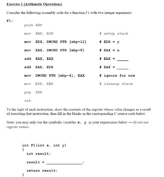 Solved Exercise 1 Arithmetic Operations Consider the | Chegg.com