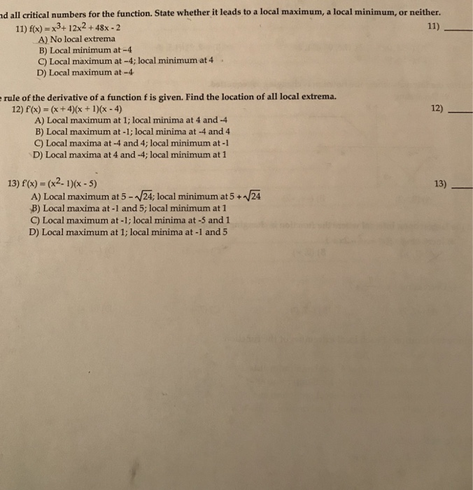 Solved d all critical numbers for the function. State | Chegg.com