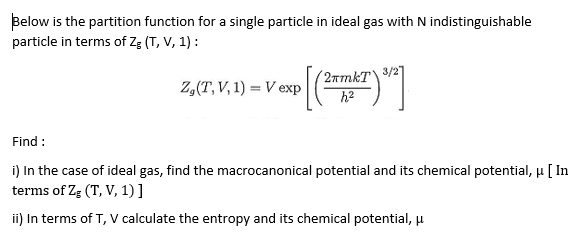 Solved Below is the partition function for a single particle | Chegg.com
