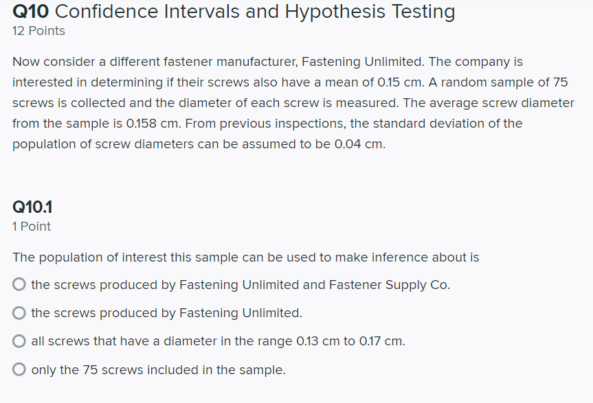 Solved Q10 Confidence Intervals and Hypothesis Testing 12 | Chegg.com