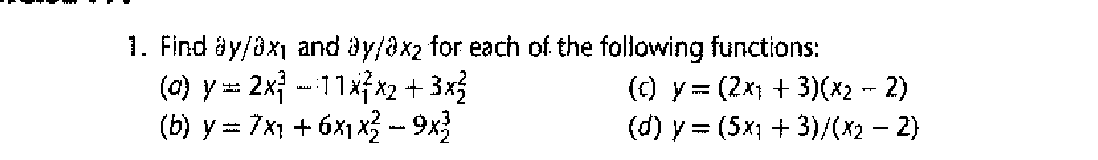 Find \( \partial y / \partial x_{1} \) and \( \partial y / \partial x_{2} \) for each of the following functions: (a) \( y=2