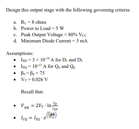 Solved 1. Consider the Diode-Biased Class AB Amplifier | Chegg.com