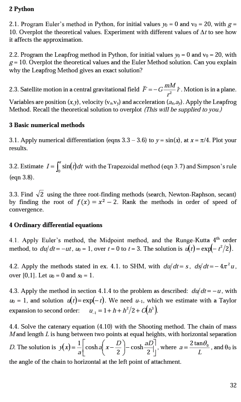 2 Python 2.1. Program Euler's method in Python, for | Chegg.com