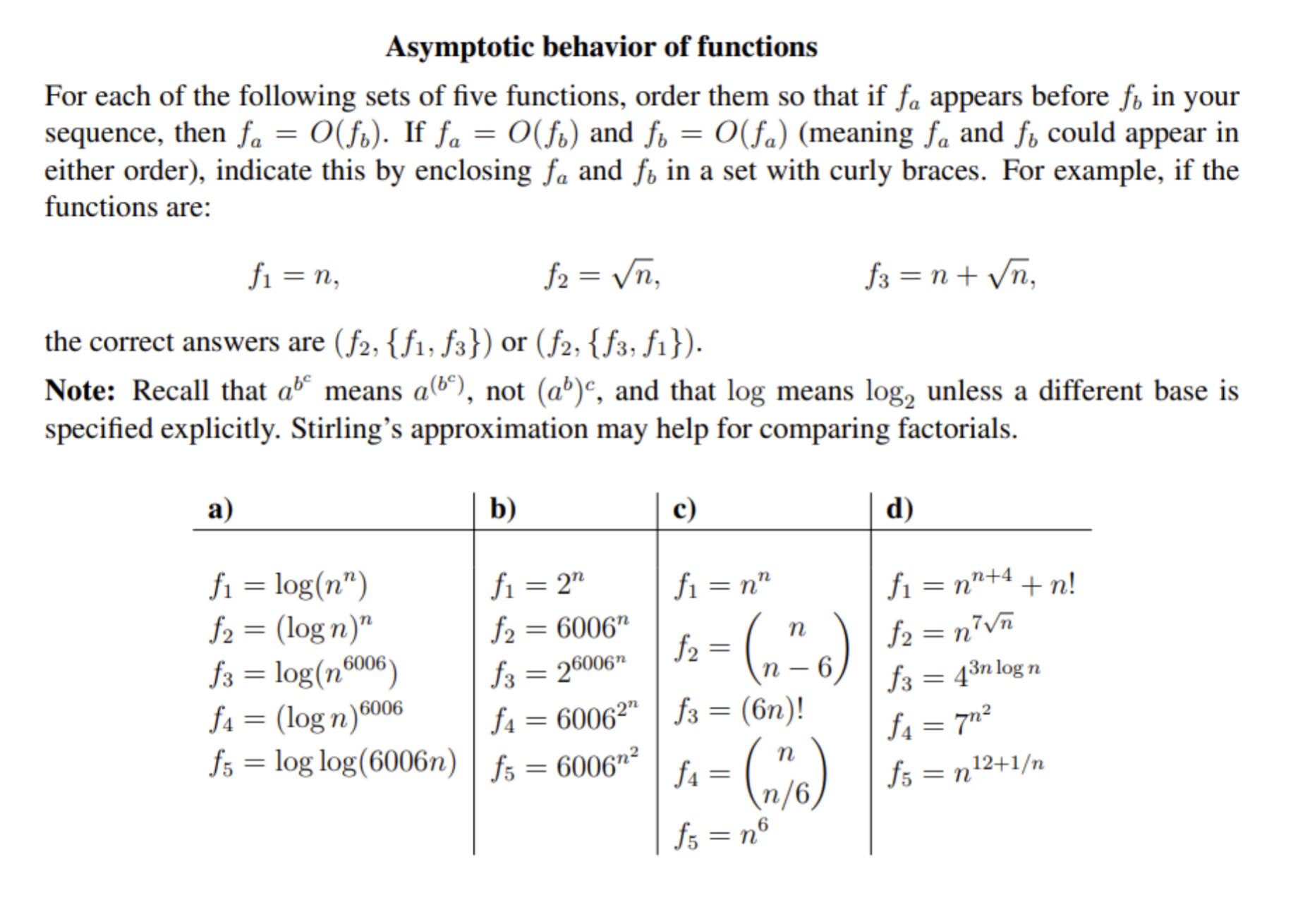 Solved Asymptotic Behavior Of Functions For Each Of The