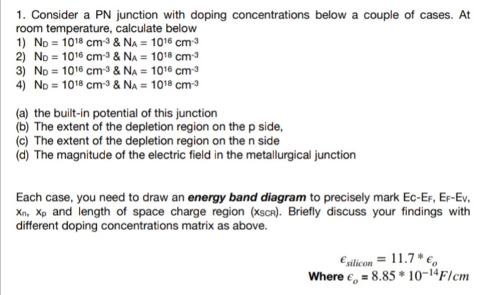 Solved 1. Consider a PN junction with doping concentrations | Chegg.com