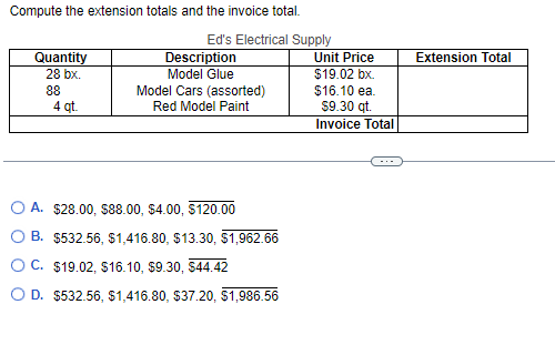 Solved Compute the extension totals and the invoice total. | Chegg.com