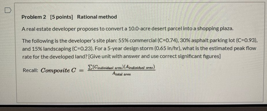 Solved Problem 2 [5 points] Rational method A real estate | Chegg.com