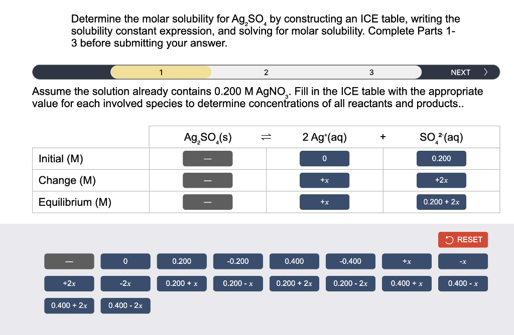 Solved Determine the molar solubility for Ag2SO4 by