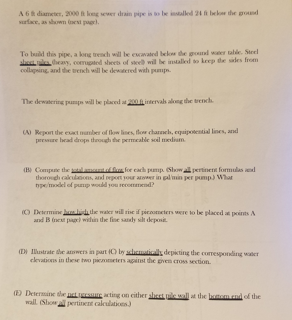 A 6 ft diameter, 2000 ft long sewer drain pipe is to | Chegg.com