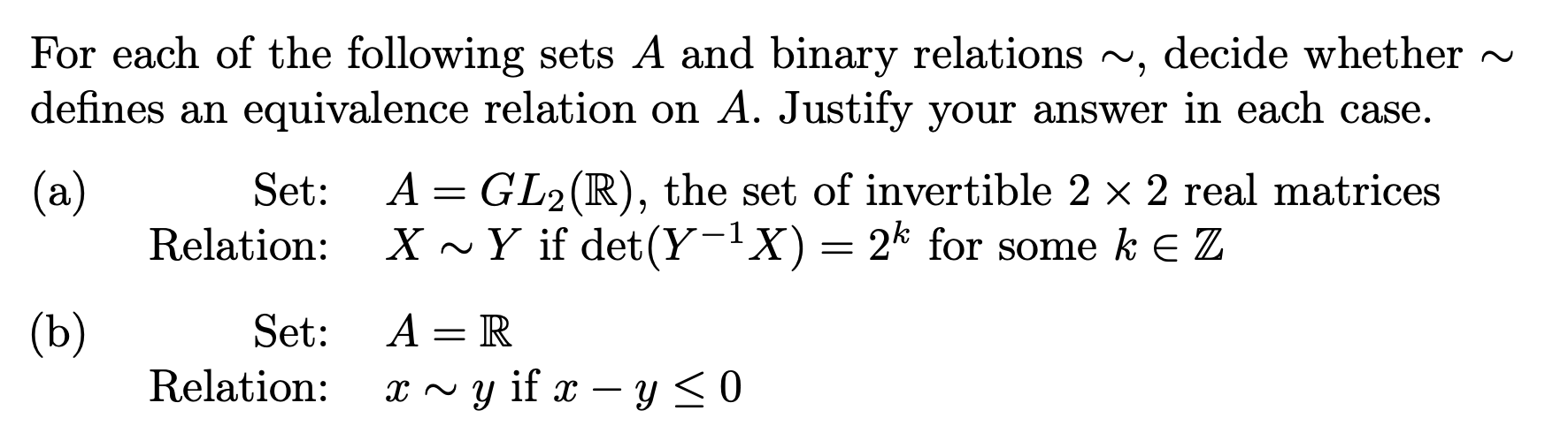 Solved For Each Of The Following Sets A And Binary Relations | Chegg.com