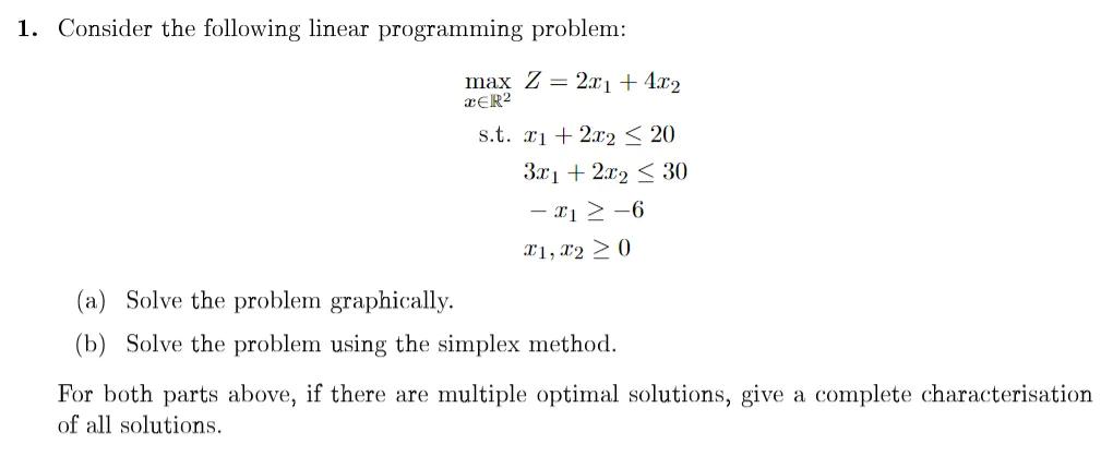 Solved 1. Consider The Following Linear Programming Problem: | Chegg.com