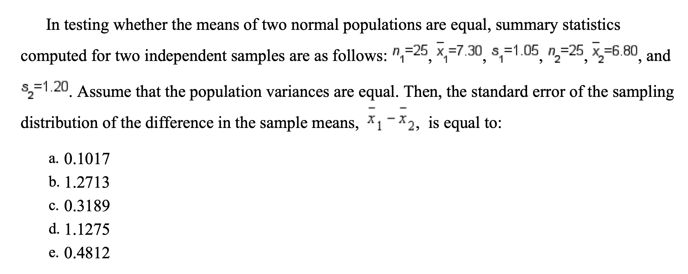 Solved In testing whether the means of two normal | Chegg.com