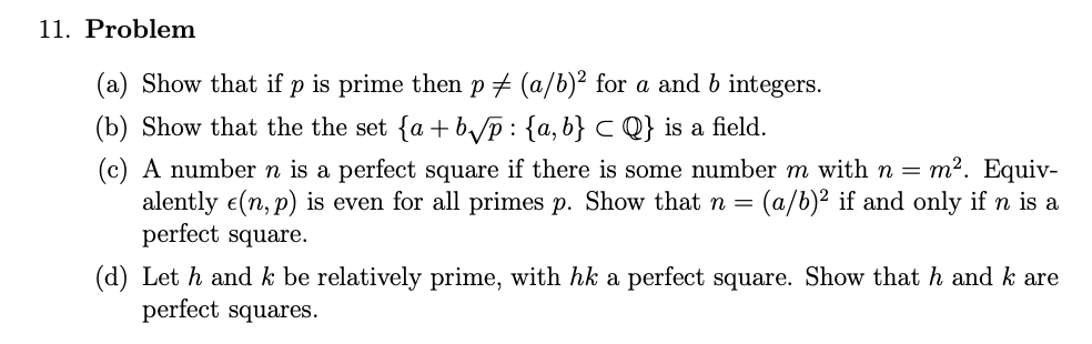 Solved 1. Problem (a) Show That If P Is Prime Then P =(a/b)2 | Chegg.com