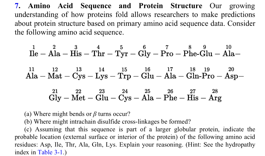 Solved 7. Amino Acid Sequence and Protein Structure Our