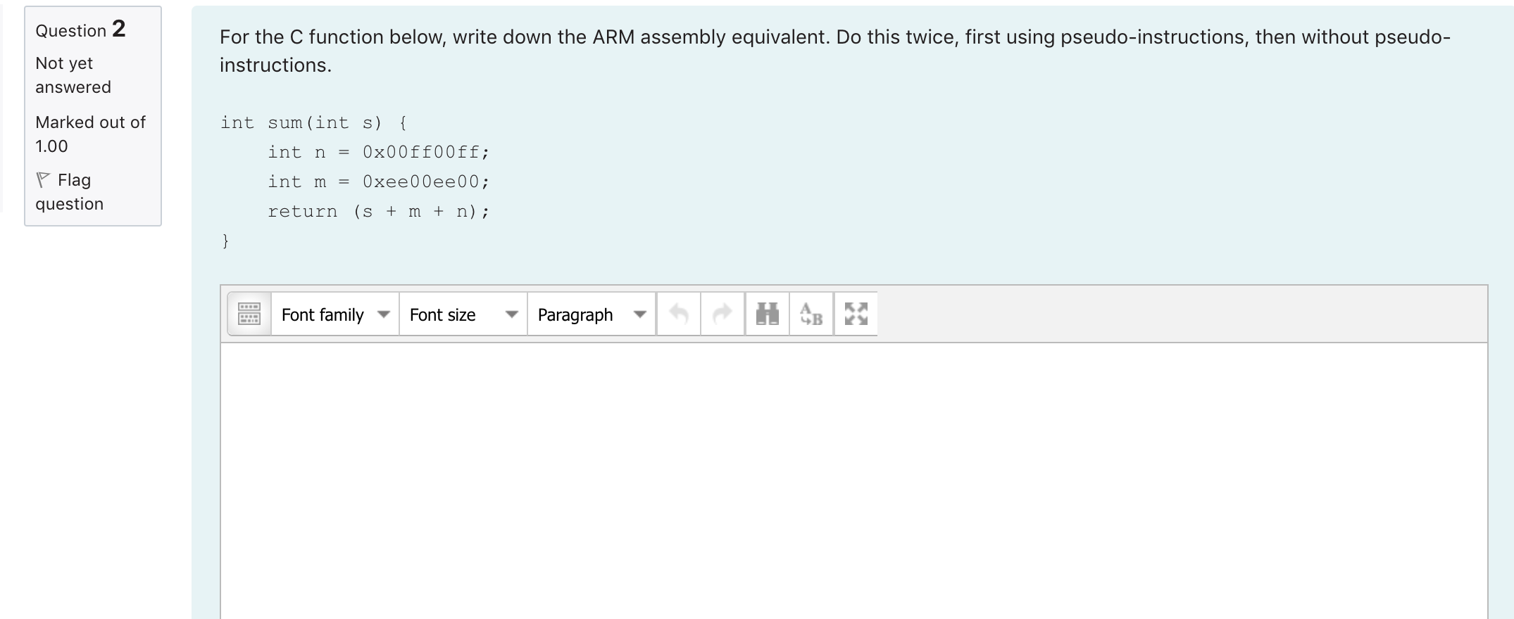 Solved Question 2 For the C function below, write down the | Chegg.com