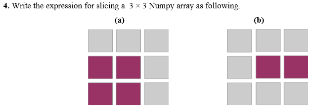 Solved 4. Write the expression for slicing a 3 x 3 Numpy | Chegg.com