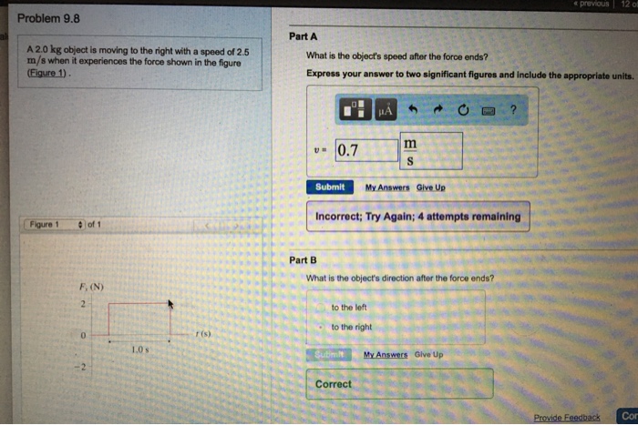 Solved previous 12 of Problem 9.8 Part A A 2.0 kg object is | Chegg.com