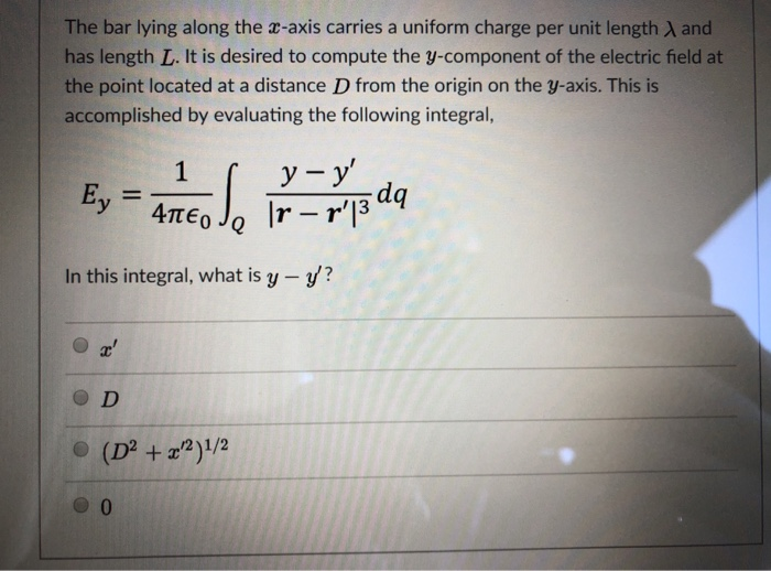 Solved The bar lying along the -axis carries a uniform | Chegg.com
