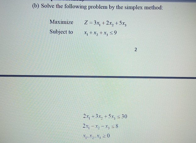 Solved (b) Solve the following problem by the simplex | Chegg.com