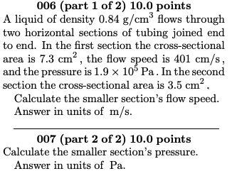 Solved 006 (part 1 of 2 ) 10.0 points A liquid of density | Chegg.com