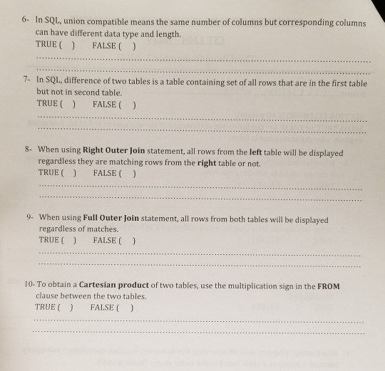Solved can have different data type and length. TRUE FALSE ) | Chegg.com