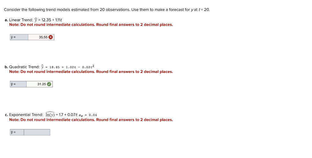 Solved Consider the following trend models estimated from 20 | Chegg.com