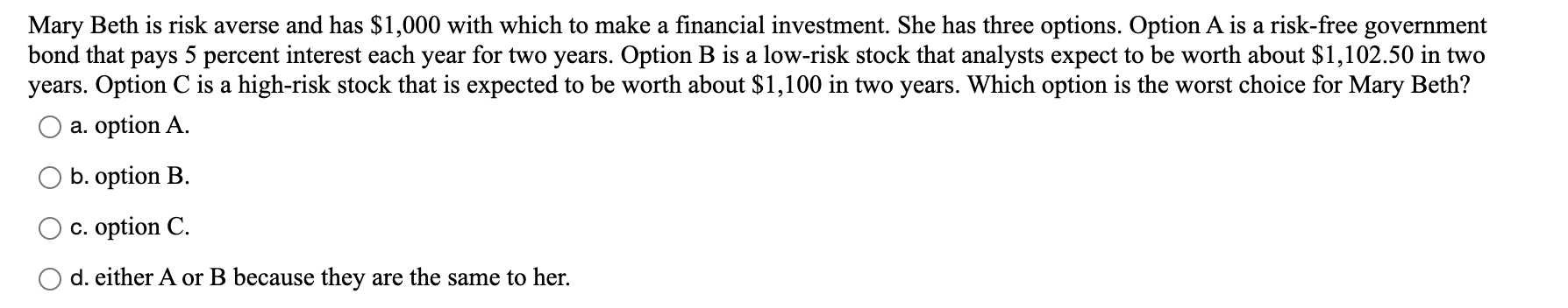 solved-mary-beth-is-risk-averse-and-has-1-000-with-which-to-chegg