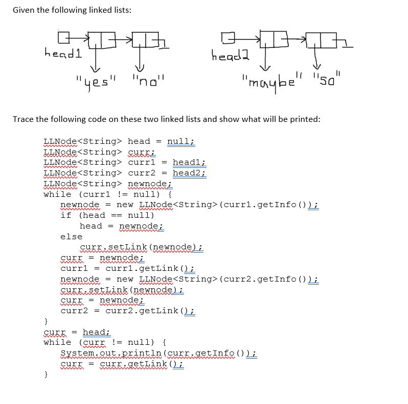 Solved Given the following linked lists: headı head? You | Chegg.com