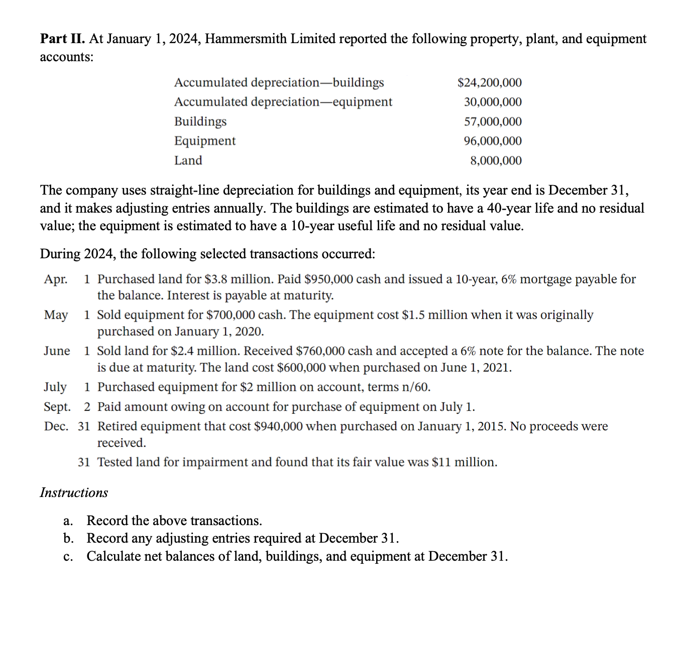 Solved Part II At January 1 2024 Hammersmith Limited Chegg Com   PhpeJe2FX