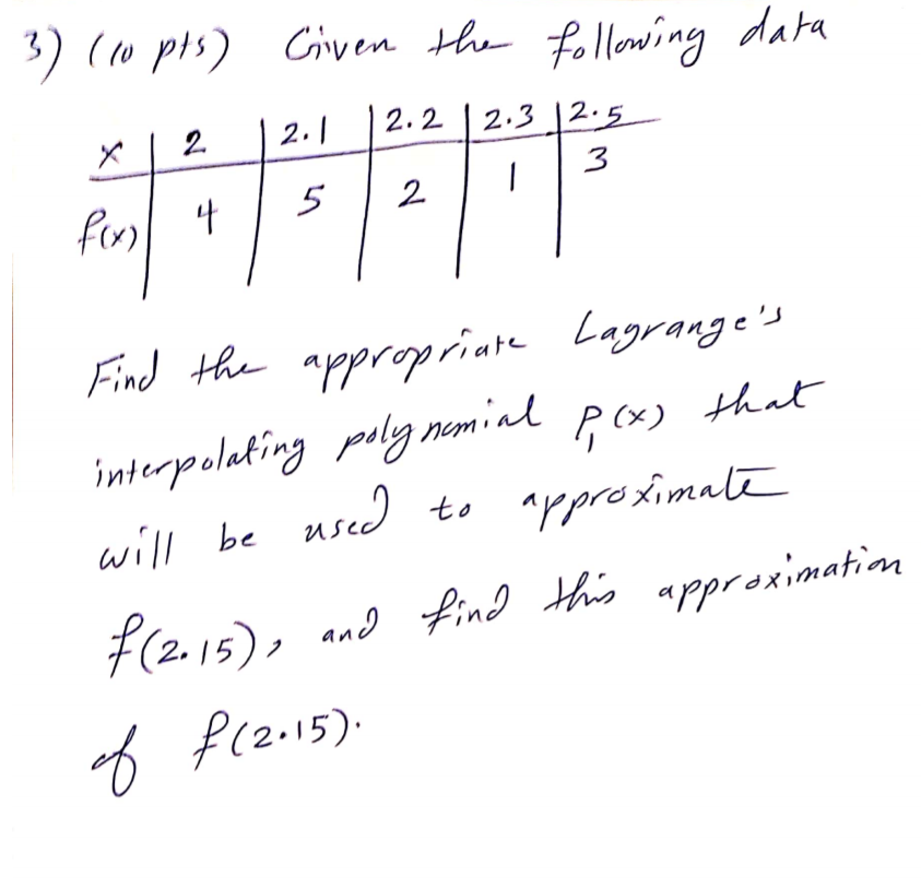 Solved 3) (10 pts) Given the following data 12.2 2.1 2.3 | Chegg.com