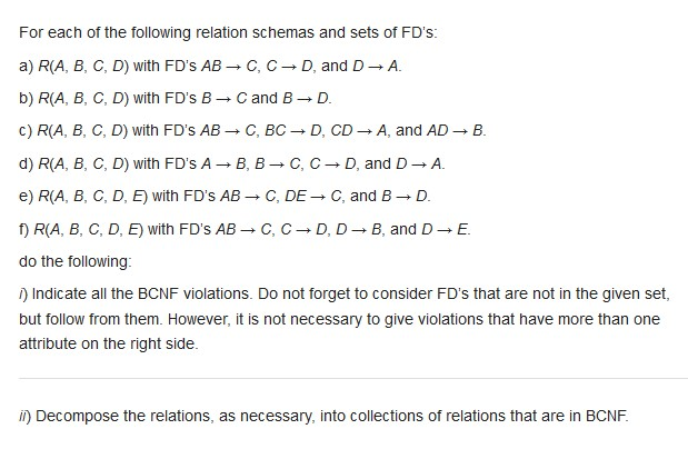 Solved For Each Of The Following Relation Schemas And Sets | Chegg.com