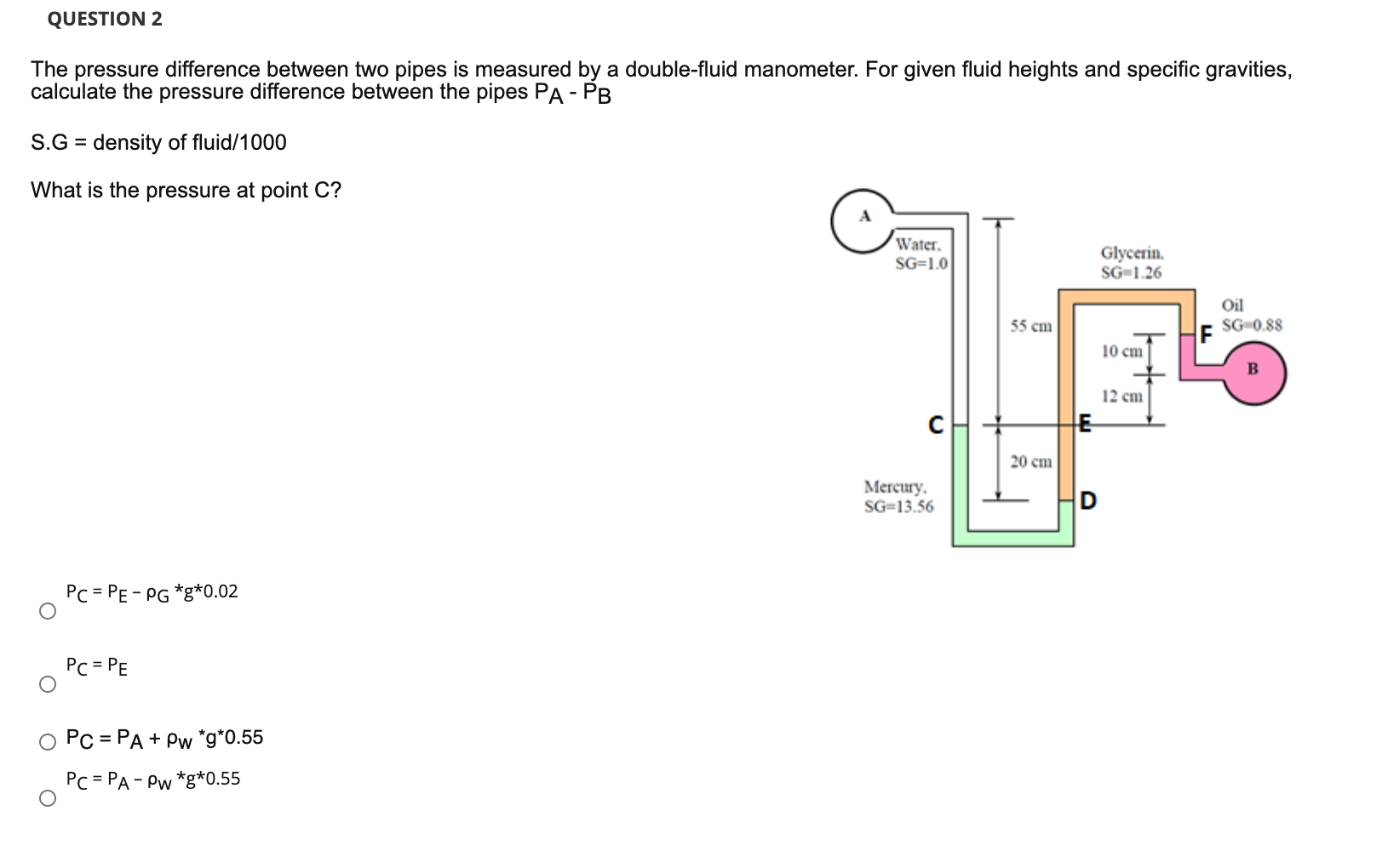 Solved QUESTION 2 The pressure difference between two pipes