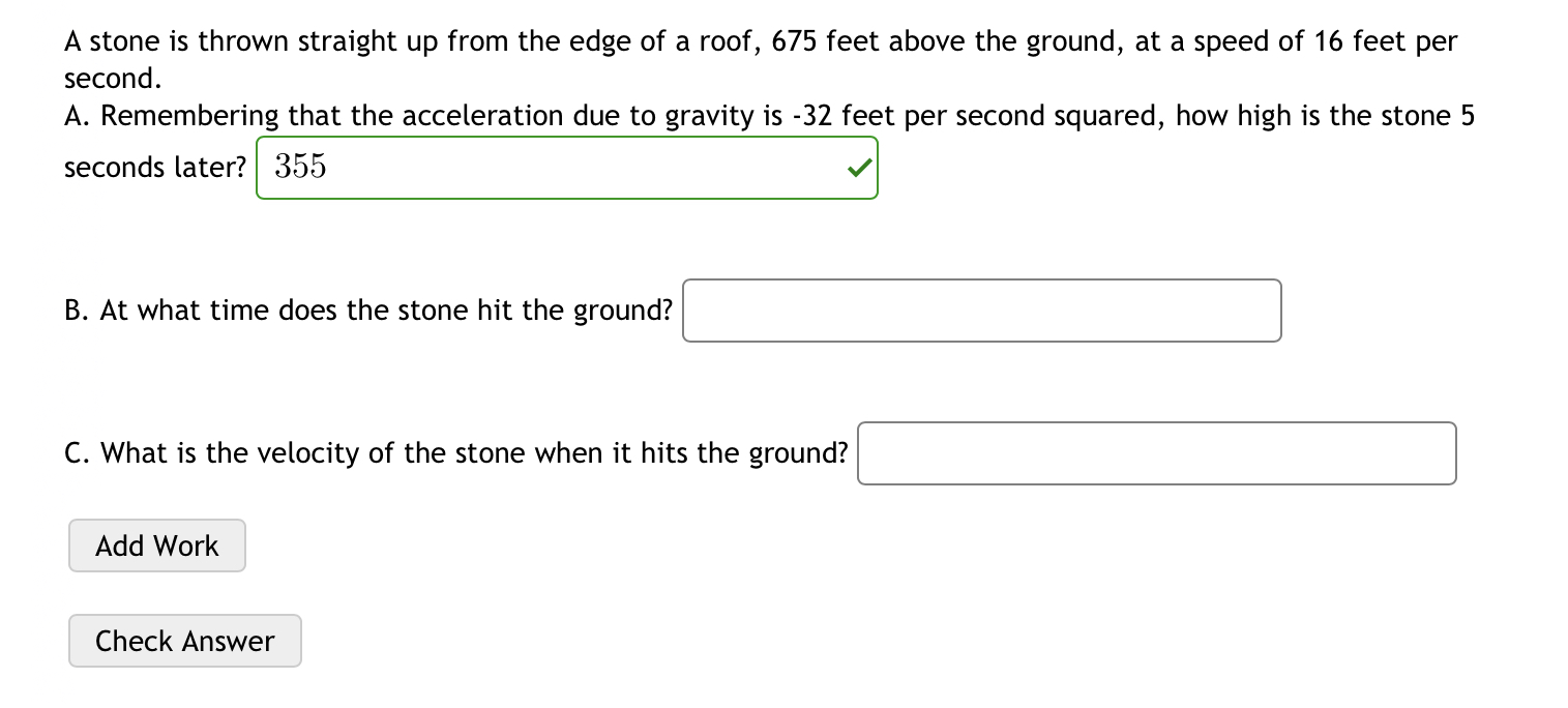 Solved A stone is thrown straight up from the edge of a | Chegg.com