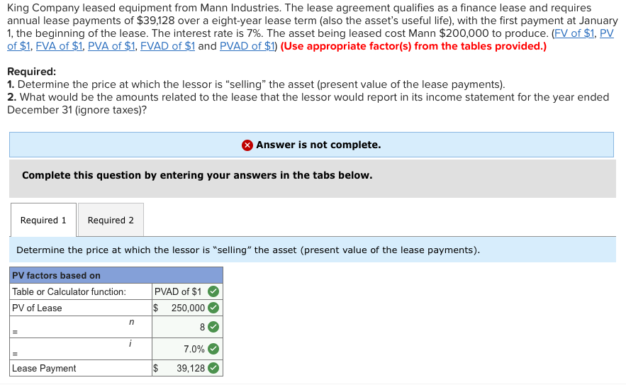 Solved King Company leased equipment from Mann Industries.
