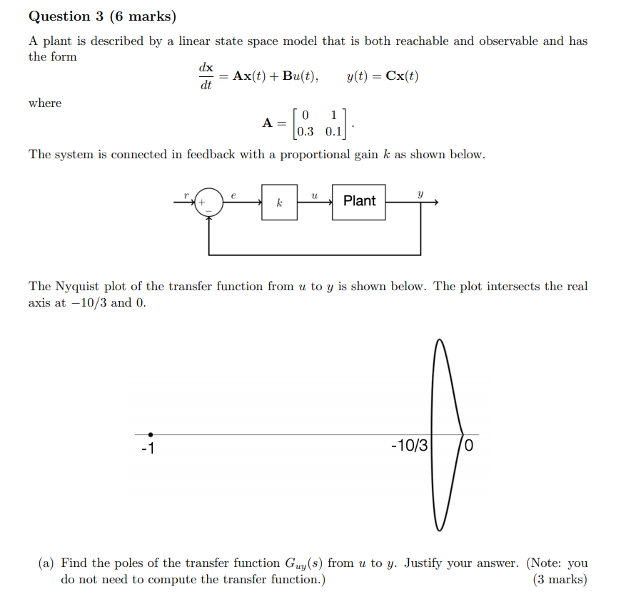 Solved Question 3 (6 marks) A plant is described by a linear | Chegg.com