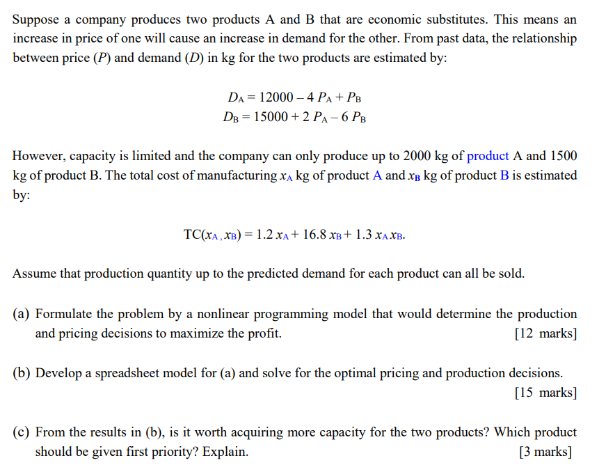 Solved Suppose A Company Produces Two Products A And B That | Chegg.com