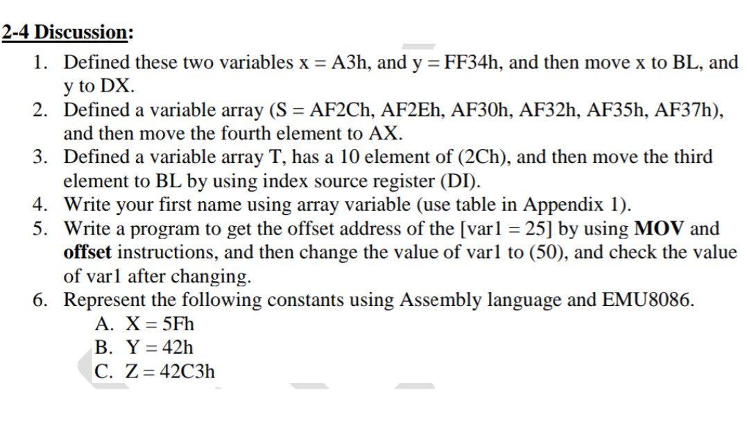 Solved 2-4 Discussion: 1. Defined these two variables x = | Chegg.com