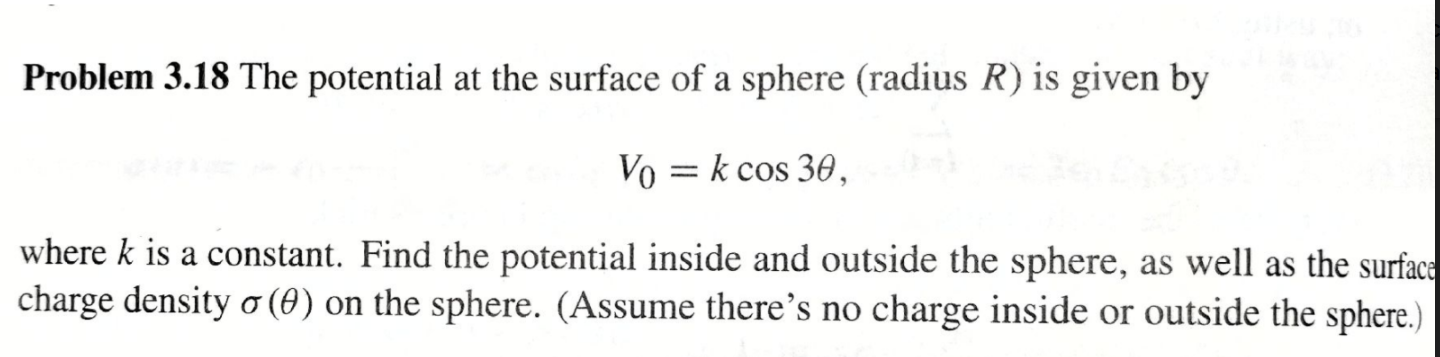 Solved Problem 3.18 The potential at the surface of a sphere | Chegg.com