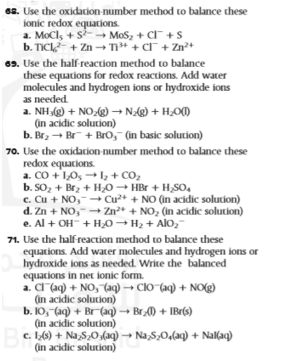 Solved 68 Use The Oxidation Number Method To Balance These 7845