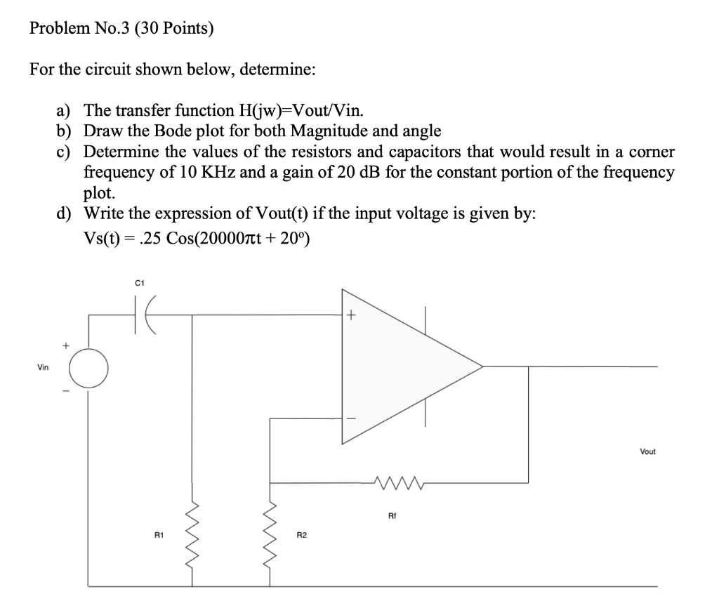 Solved Problem No.3 (30 Points) For the circuit shown below, | Chegg.com
