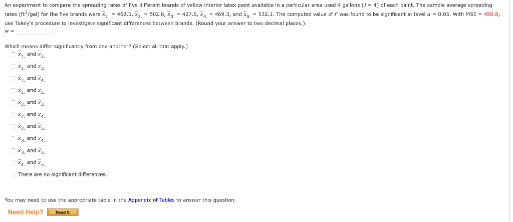 Solved An experiment to compare the spreading rates of five | Chegg.com