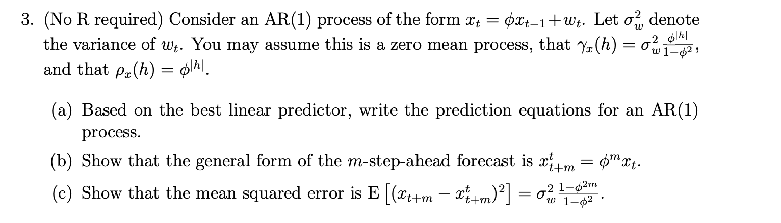 3. (No R required) Consider an AR(1) process of the | Chegg.com