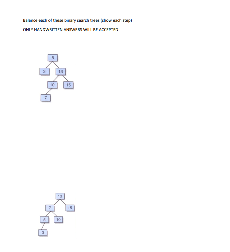 Solved Balance each of these binary search trees (show each | Chegg.com