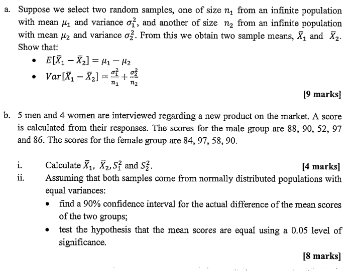 solved-a-suppose-we-select-two-random-samples-one-of-size-chegg