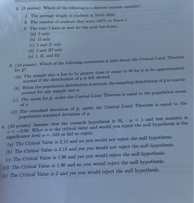 Solved 2. (5 points) Which of the following is a discrete | Chegg.com