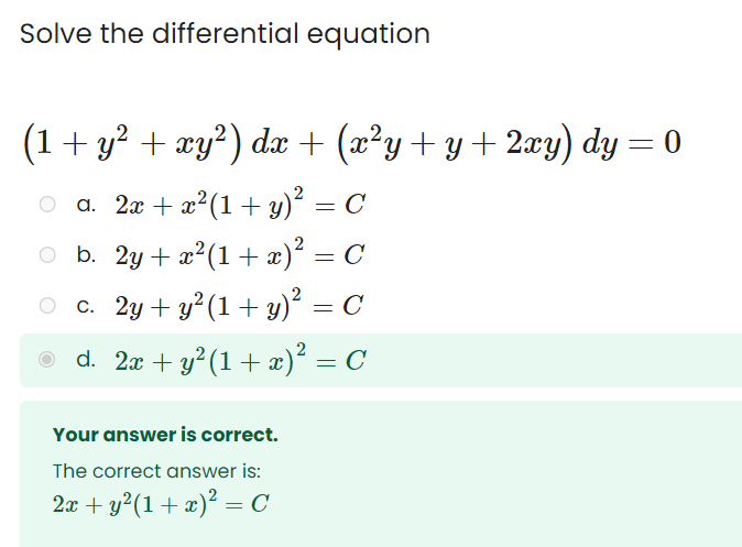 Solved Solve The Differential Equation 1 Y2 Xy2 Dx Chegg Com