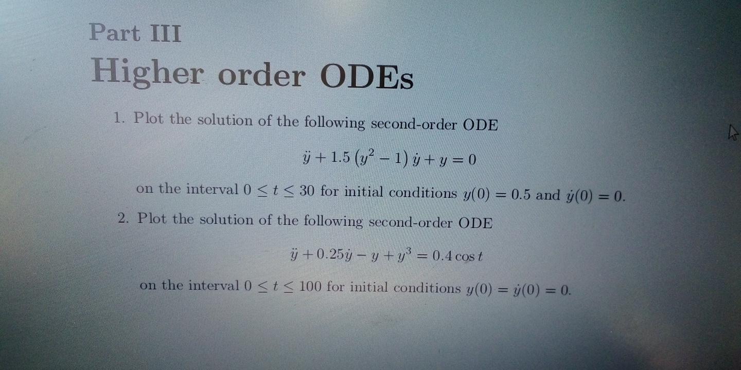 Solved Part III Higher order ODES 1. Plot the solution of | Chegg.com
