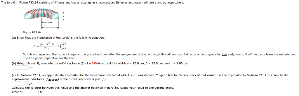 Solved The toroid in Figure P32.64 consists of N turns and | Chegg.com