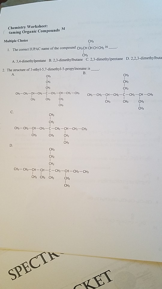 Organic Compounds Worksheet Answers - Promotiontablecovers