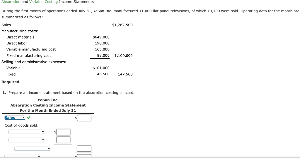 Solved Absorption and Variable Costing Income Statements | Chegg.com